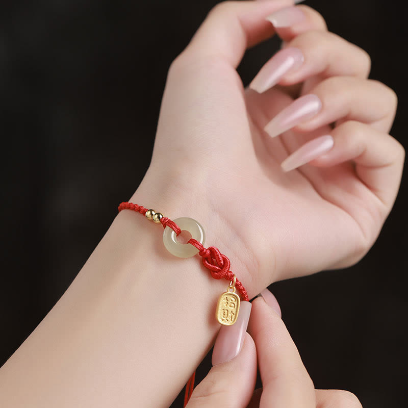 Fortune Jewel Hetian Jade Peace Buckle Fu Character String Luck Bracelet