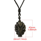 Fortune Jewel Natural Fluorite Gold Sheen Obsidian Fox Pendant Protection Necklace