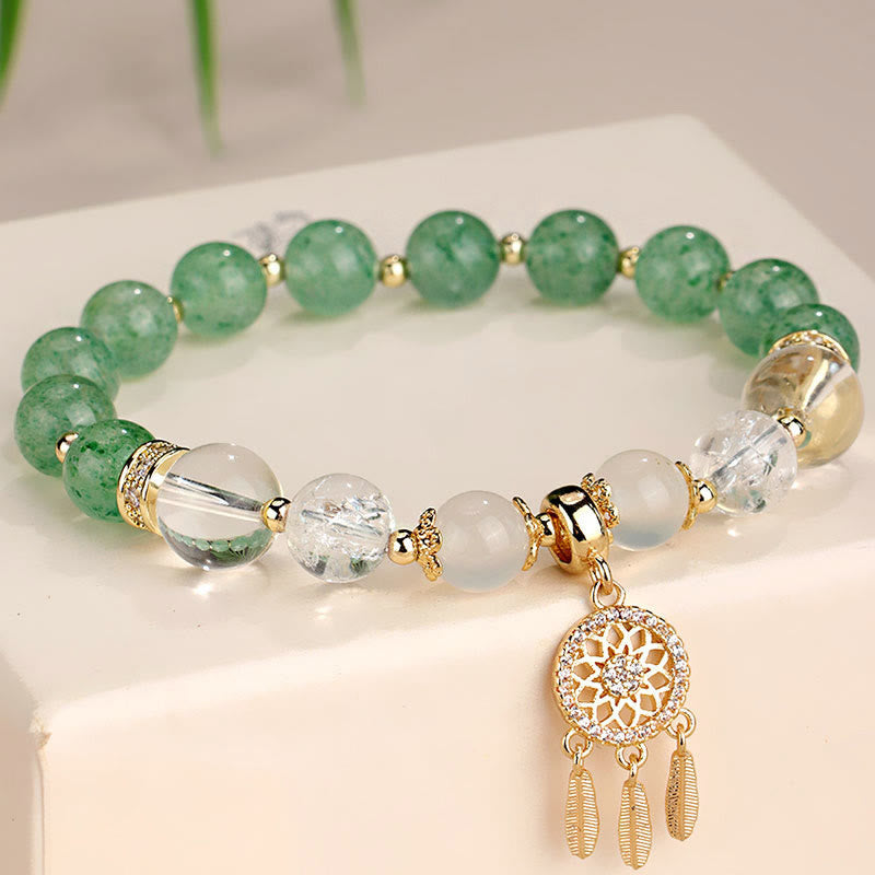 Fortune Jewel Green Strawberry Quartz Amethyst Crystal Dreamcatcher Healing Bracelet