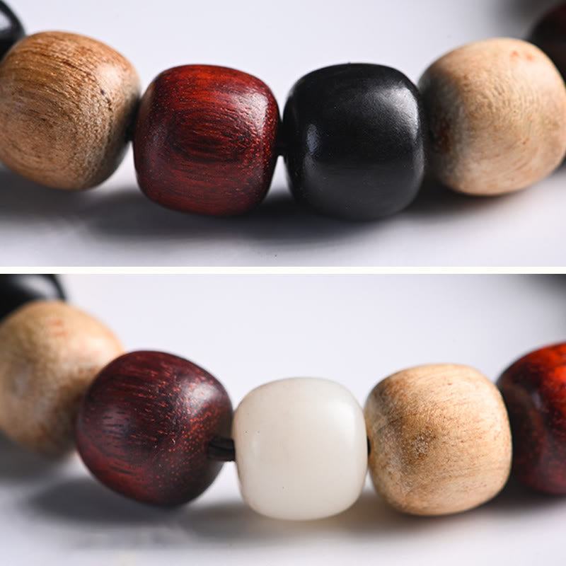 Fortune Jewel Small Leaf Red Sandalwood Ebony Wood Cute Cat Engraved Protection Bracelet