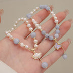 Fortune Jewel Natural Aquamarine Pearl Healing Ginkgo Leaf Butterfly Charm Bracelet