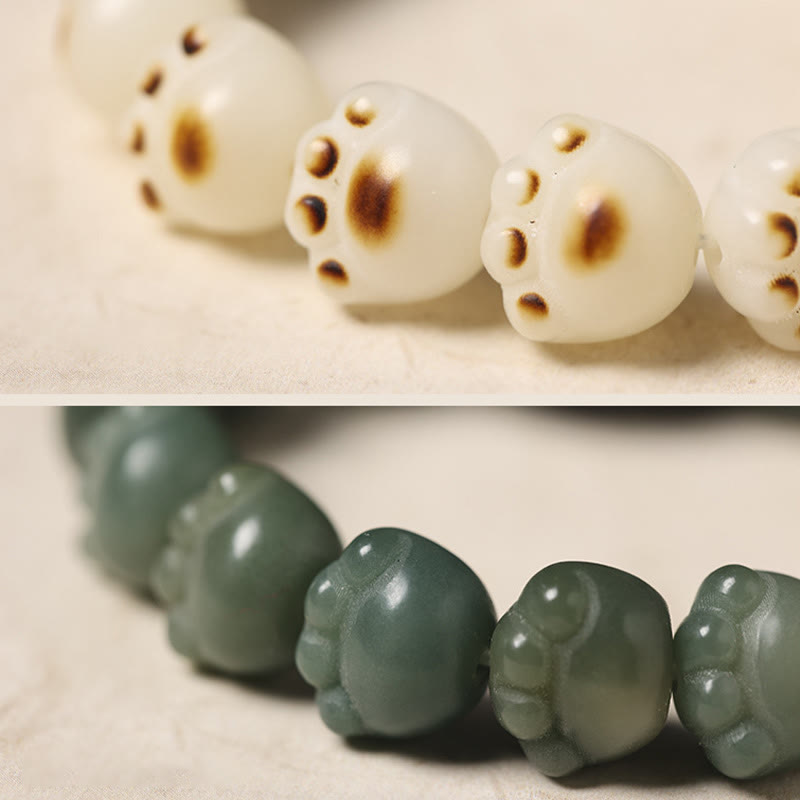 Fortune Jewel Natural Bodhi Seed Lovely Paw Ebony Wood Lucky Cat Wisdom Bracelet
