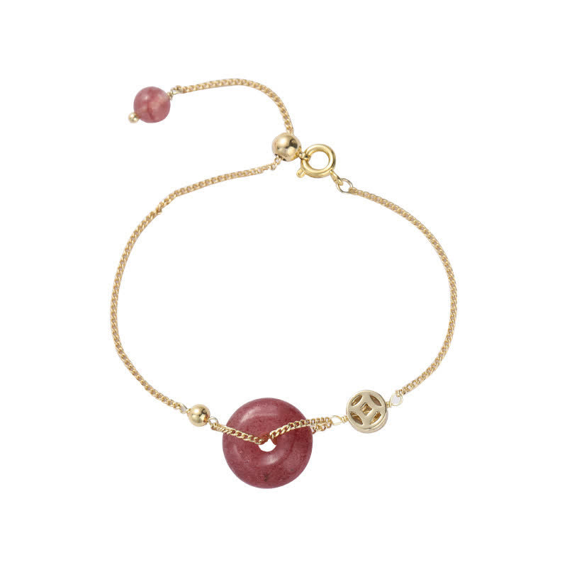 Fortune Jewel Strawberry Quartz Peace Buckle Coin Love Bracelet
