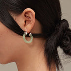 Fortune Jewel Round Jade White Jade Prosperity Earrings