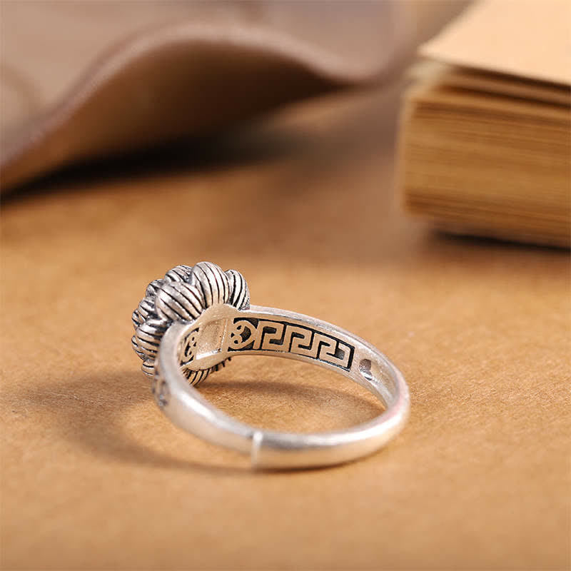 Fortune Jewel925 Sterling Silver Lotus Red Agate Confidence Blessing Ring