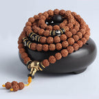 Fortune Jewel 108 Mala Beads Rudraksha Bodhi Seed Dzi Bead Luck Wealth Bracelet