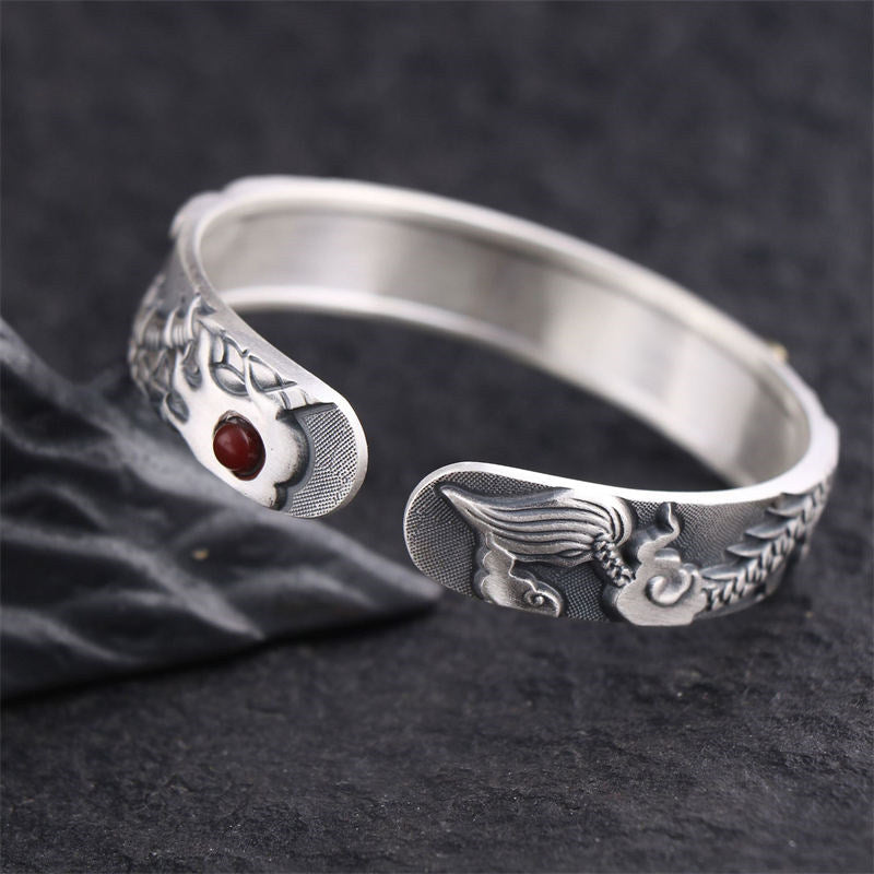 Fortune Jewel 999 Sterling Silver Dragon Strength Protection Bracelet Bangle