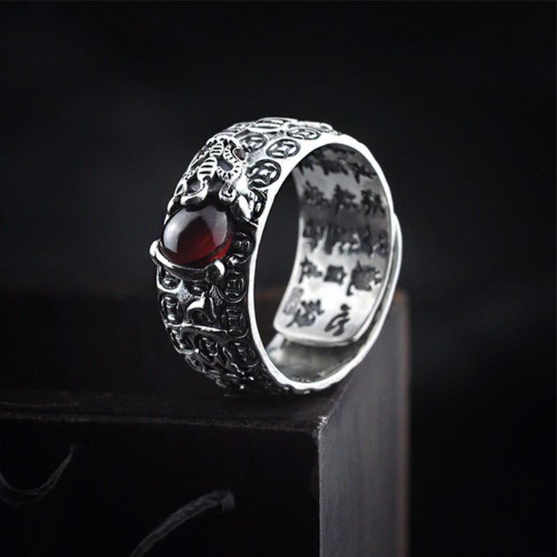 Fortune Jewel FengShui PiXiu Red Garnet Wealth Ring