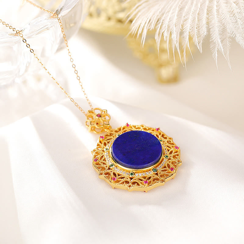 Fortune Jewel 925 Sterling Silver Plated Gold Lazurite Positive Necklace Pendant