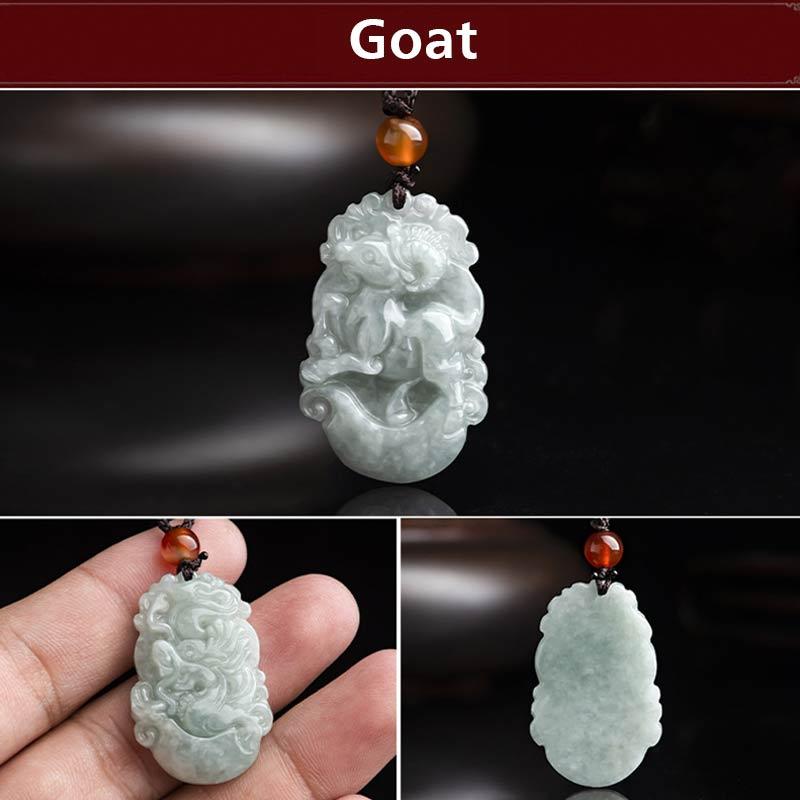 Fortune Jewel Natural Jade 12 Chinese Zodiac Sucess Pendant Necklace Fortune Jewel