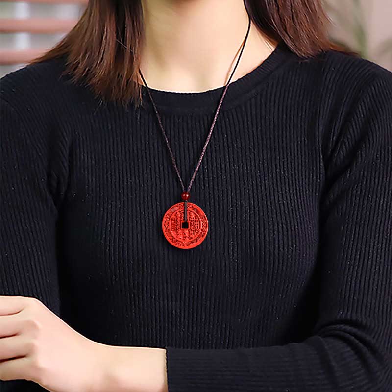 Fortune Jewel Natural Cinnabar Mountain Ghosts Spend Money Bagua Design Blessing Necklace Pendant
