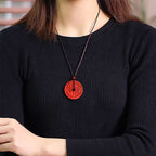 Fortune Jewel Natural Cinnabar Mountain Ghosts Spend Money Bagua Design Blessing Necklace Pendant