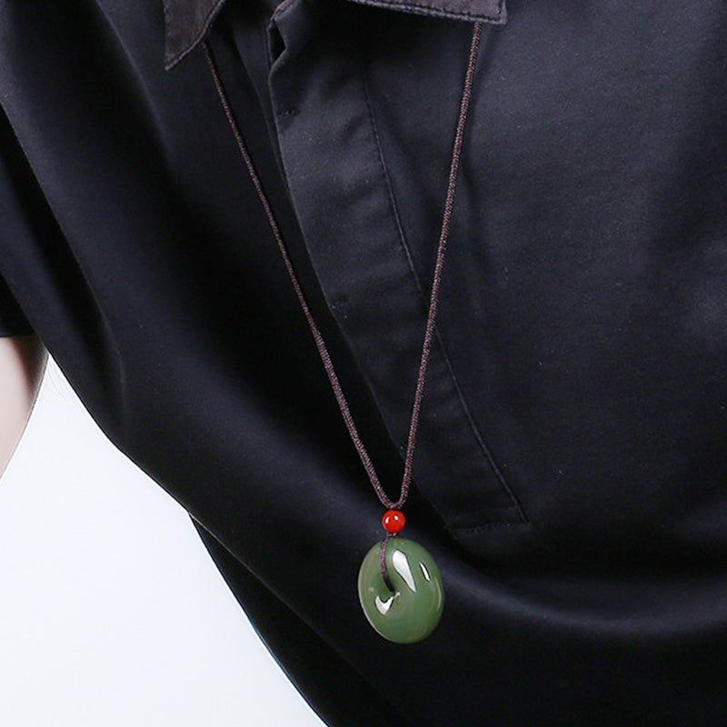 Fortune Jewel Natural Round Jade Peace Buckle Prosperity Necklace String Pendant