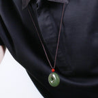 Fortune Jewel Natural Round Jade Peace Buckle Prosperity Necklace String Pendant
