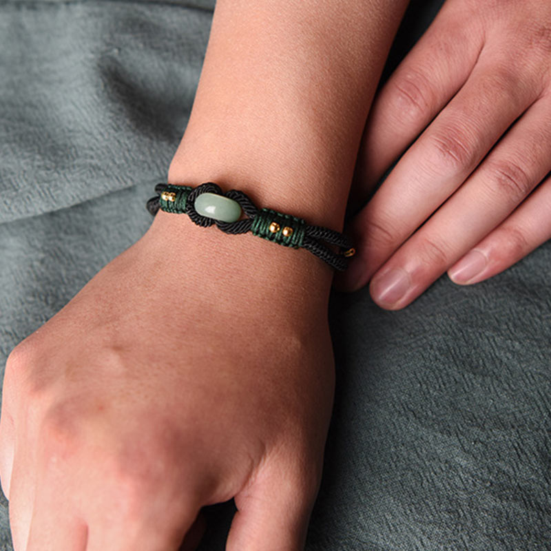 Fortune Jewel Tibetan Jade Lucky Black Rope Couple Bracelet