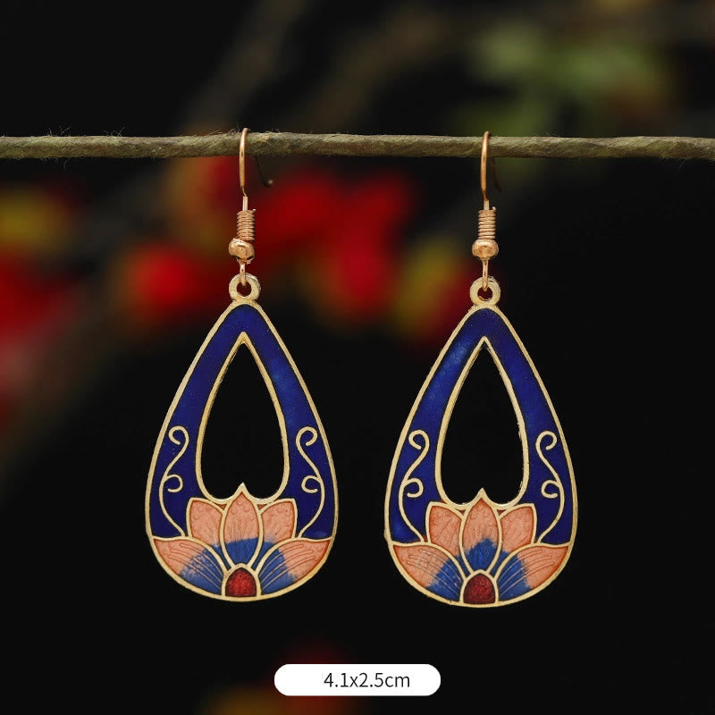 Fortune Jewel Lotus Butterfly Flower Alloy Copper Enlightenment Drop Earrings