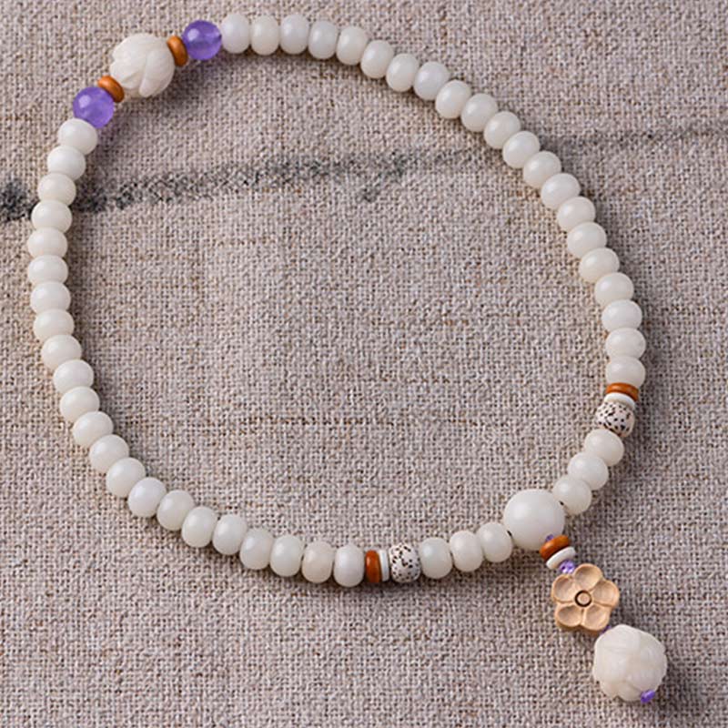 Fortune Jewel Tibetan White Jade Bodhi Lotus Blessing Bracelet Fortune Jewel