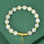 Fortune Jewel 925 Sterling Silver Hetian White Jade Bamboo Luck Bracelet
