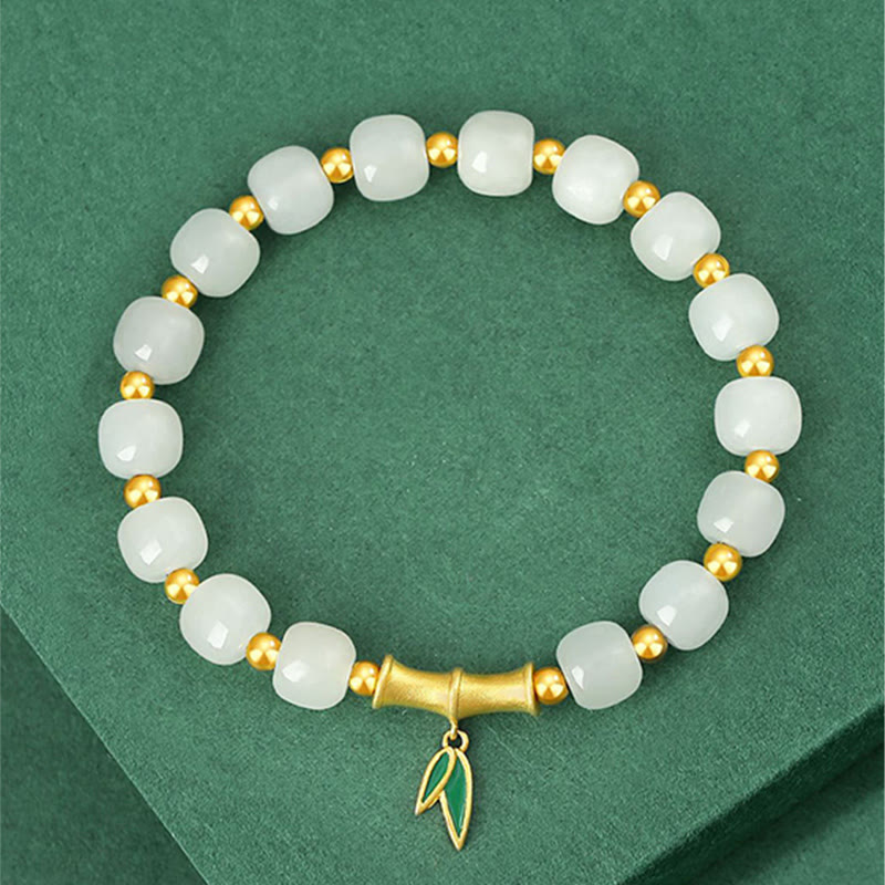 Fortune Jewel 925 Sterling Silver Hetian White Jade Bamboo Luck Bracelet