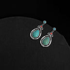 Fortune Jewel Tibet Vintage Turquoise Waterdrop Strength Drop Dangle Earrings Clips