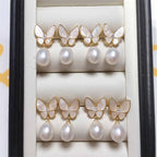 Fortune Jewel 925 Sterling Silver Posts 18K Gold Plated Copper Pearl Butterfly Optimism Stud Earrings