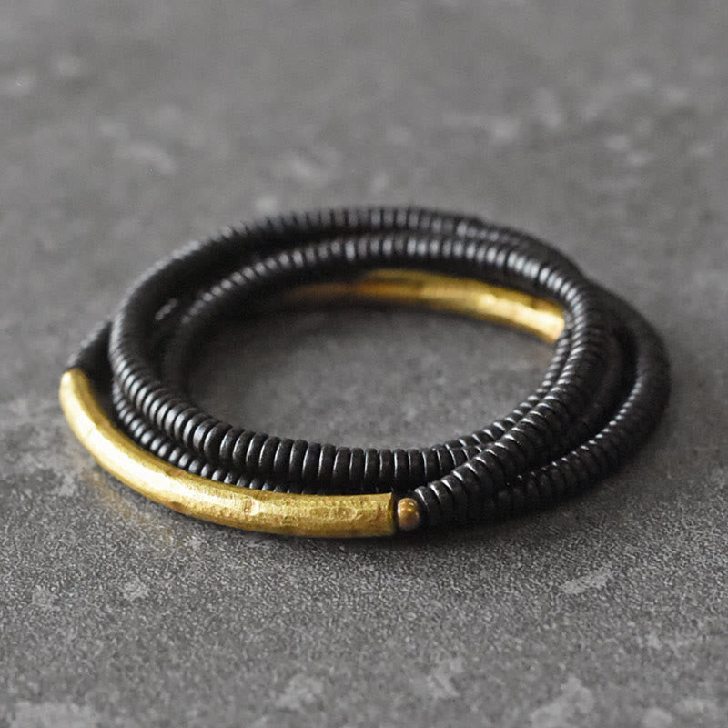 Fortune Jewel Ebony Wood Brass Copper Balance Multilayered Bracelet