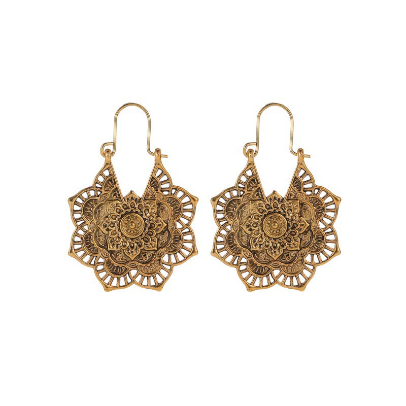 Fortune Jewel Tibetan Lotus Engraving Copper Blessing Drop Earrings