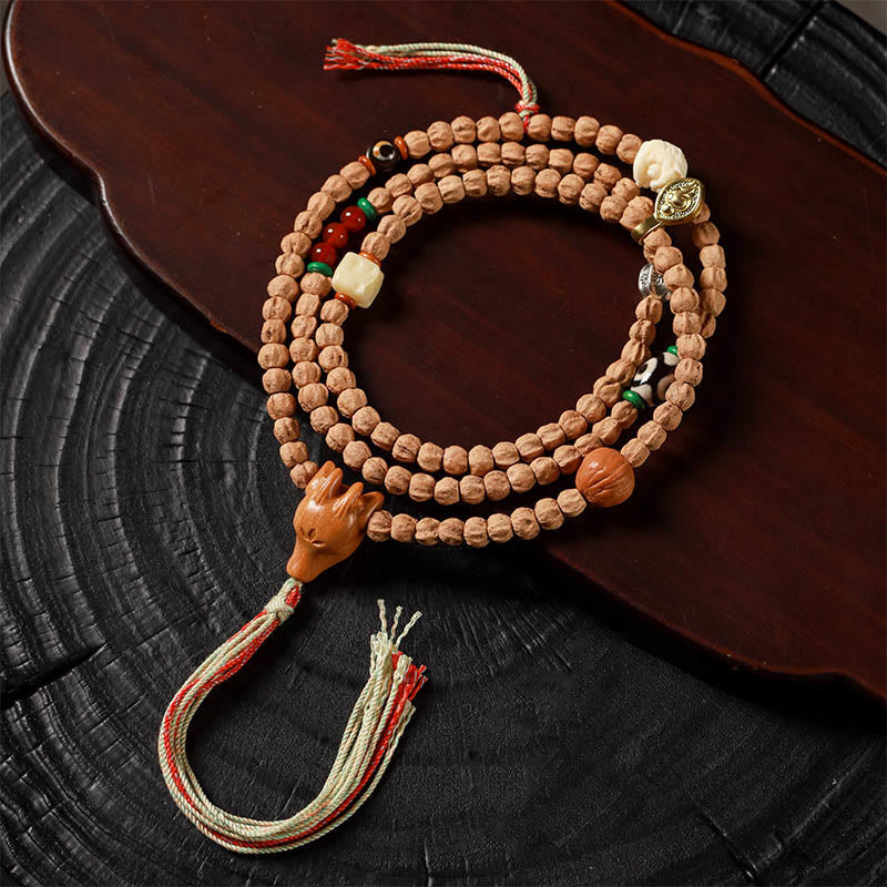 Fortune Jewel 108 Beads Bodhi Seed Red Agate Deer Head Wisdom Mala Bracelet