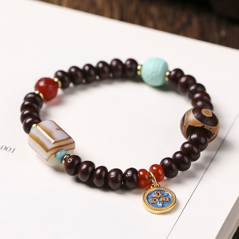 Fortune Jewel Natural Tibet Purple Bodhi Seed Dzi Bead God of Wealth Wisdom Bracelet