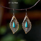 Fortune Jewel 925 Sterling Silver Turquoise Bodhi Leaf Pattern Protection Drop Dangle Earrings