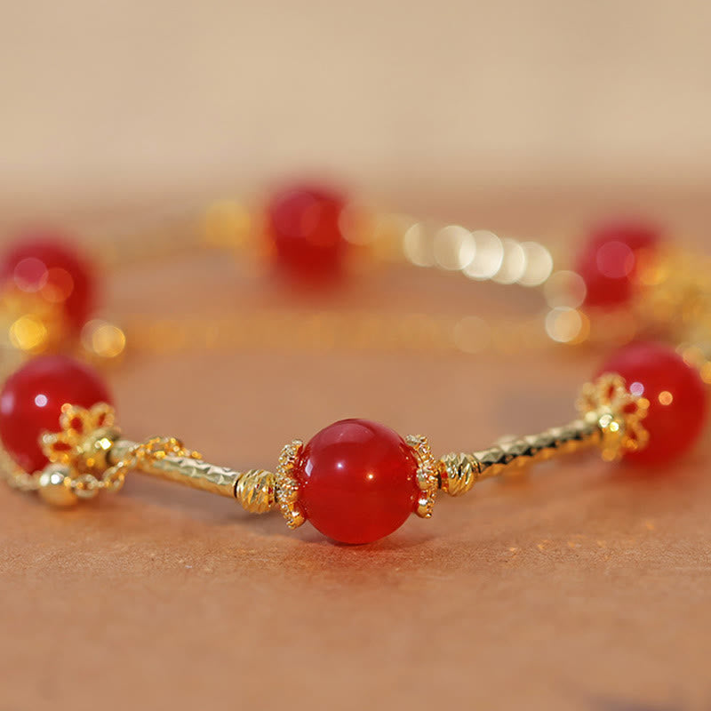 Fortune Jewel Red Agate Fu Character Charm Self-acceptance Bracelet