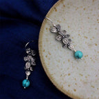Fortune Jewel 925 Sterling Silver Turquoise Lazurite Flower Leaf Serenity Protection Hook Drop Dangle Earrings