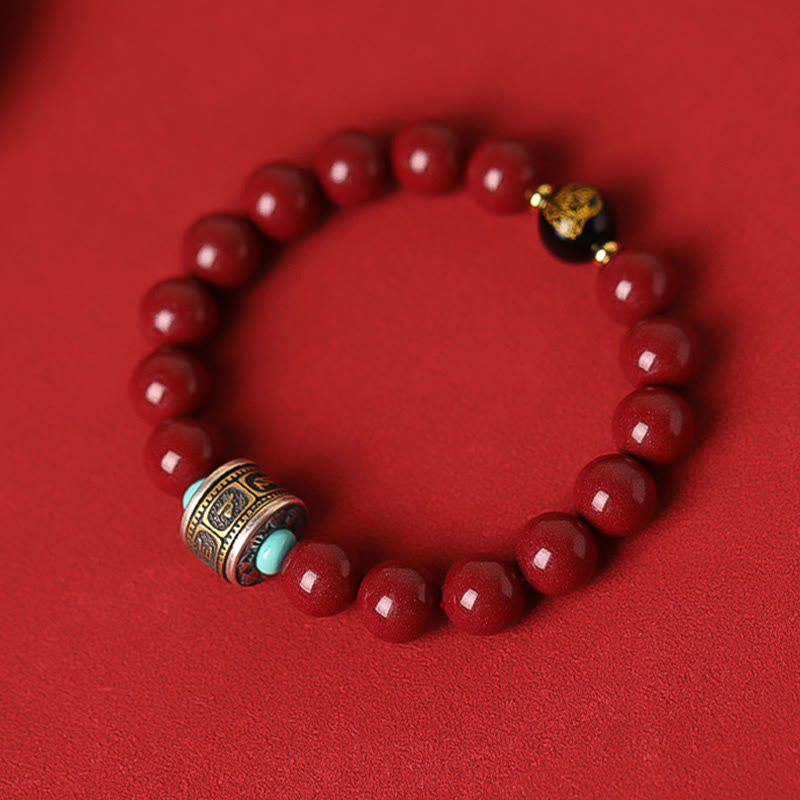 Fortune Jewel 925 Sterling Silver Chinese Zodiac Natal Buddha Cinnabar Om Mani Padme Hum Calm Bracelet