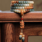 Fortune Jewel 108 Mala Beads Gradient Bodhi Seed Green Tara Buddha Engraved Peace Harmony Bracelet