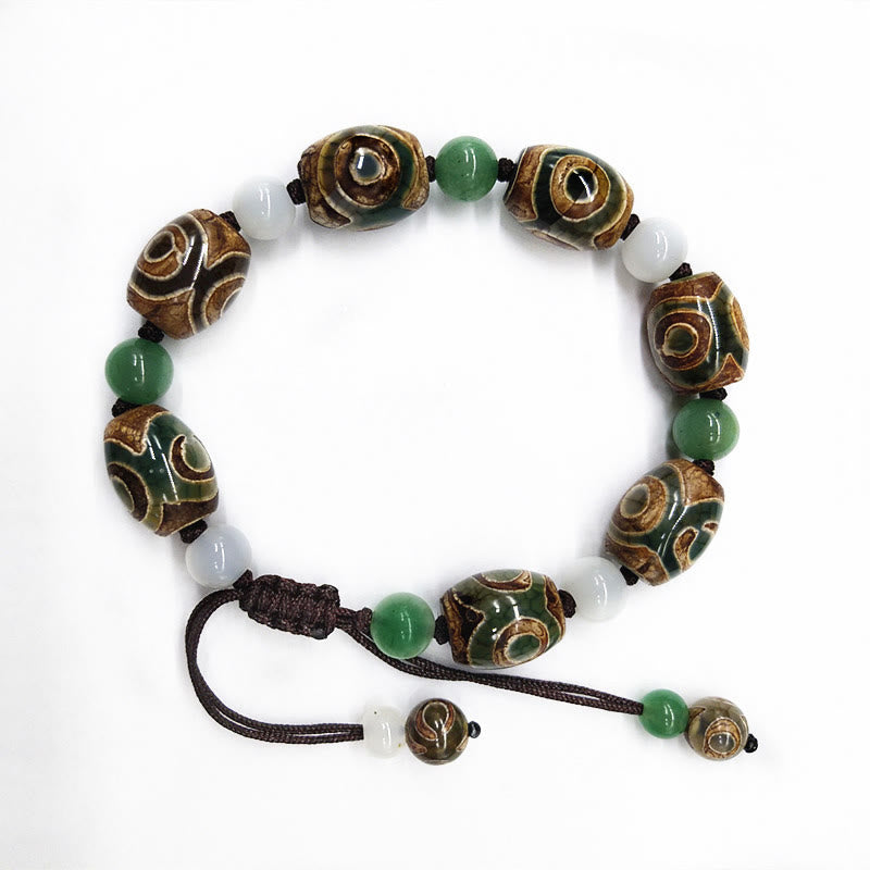 Fortune Jewel Tibetan Three-eyed Dzi Bead Luck Protection Braided Bracelet