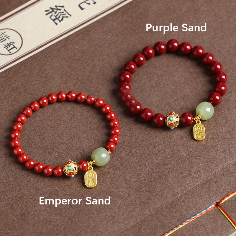 Fortune Jewel Cinnabar Green Aventurine Fortune Protection Charm Bracelet
