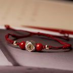 Fortune Jewel Handmade 925 Sterling Silver Chinese Zodiac Natal Buddha Cinnabar Calm Braided Bracelet
