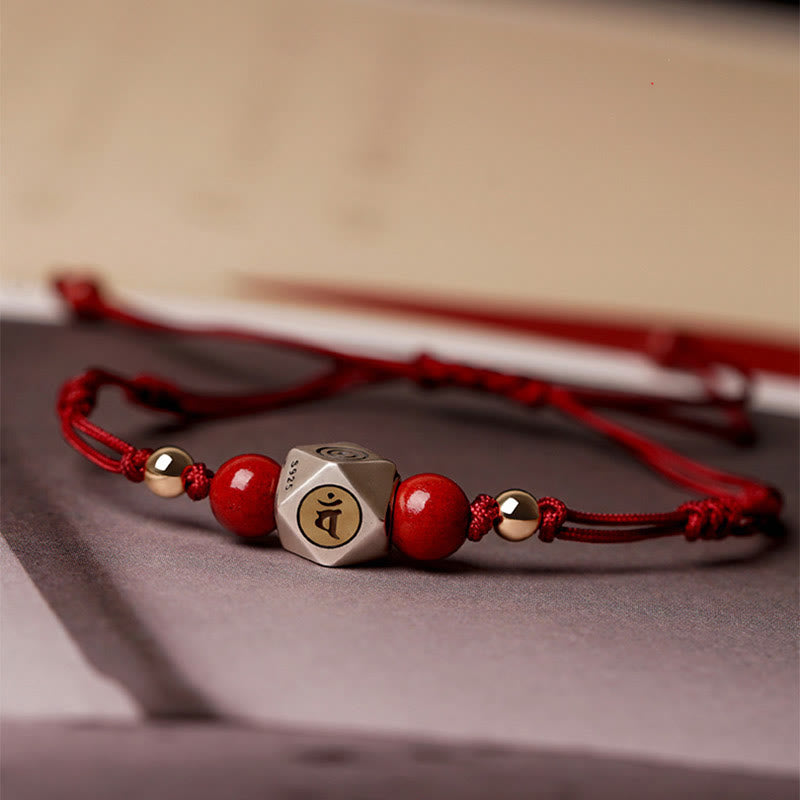 Fortune Jewel Handmade 925 Sterling Silver Chinese Zodiac Natal Buddha Cinnabar Calm Braided Bracelet