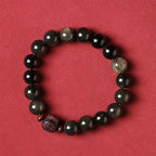Fortune Jewel Natural Gold Sheen Obsidian Rainbow Obsidian Om Mani Padme Hum Fu Character Healing Bracelet
