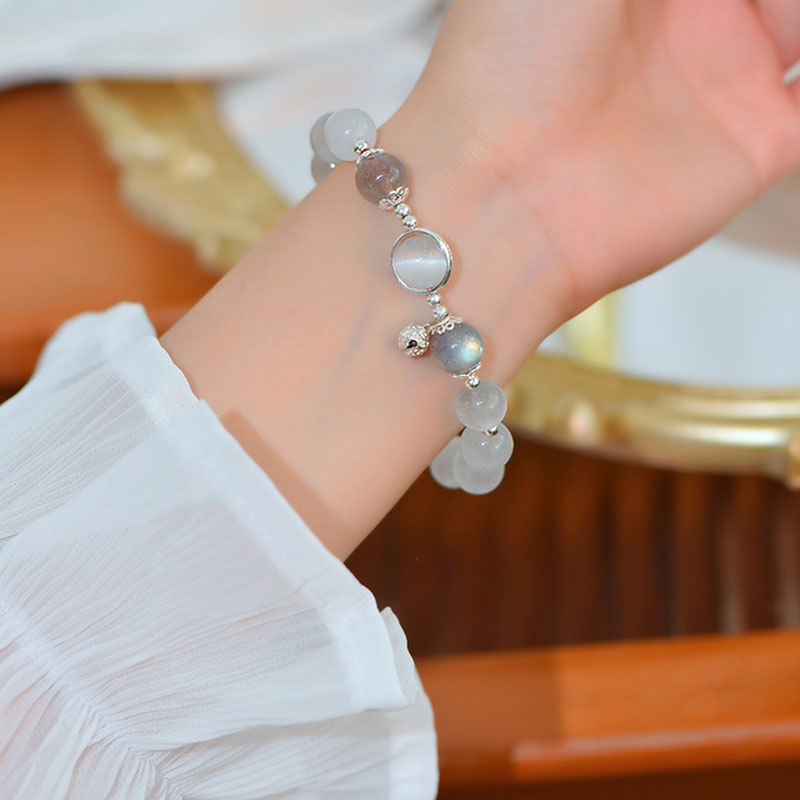 Fortune Jewel 925 Sterling Silver Cat Eye Moonstone Love Support Bracelet
