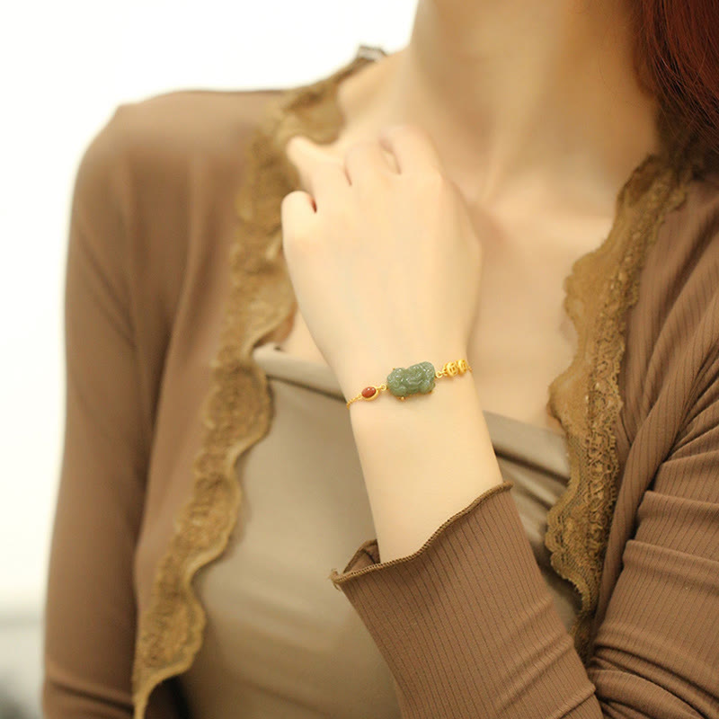 Fortune Jewel Cyan Jade PiXiu Copper Coin Red Agate Success Chain Bracelet