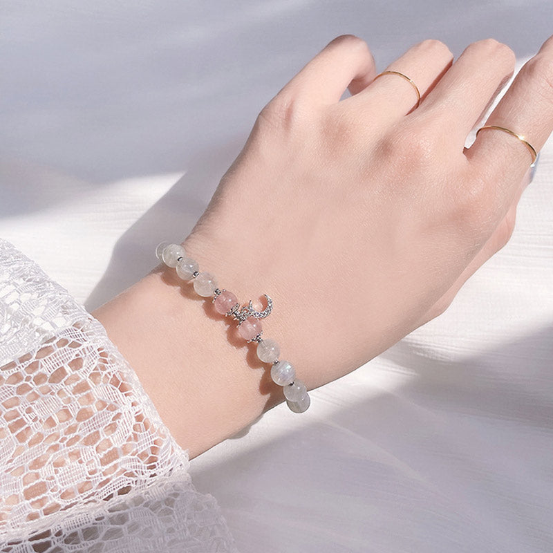 Fortune Jewel Strawberry Quartz Moonstone Luck Moon Charm Bracelet