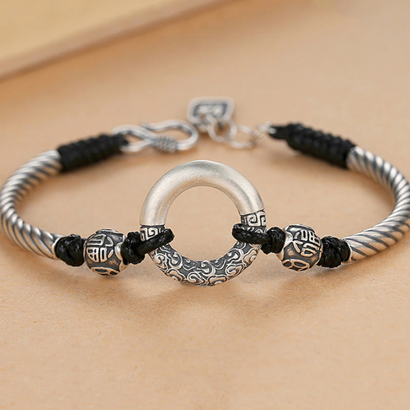 Fortune Jewel 999 Sterling Silver Fu Character Peace Buckle Copper Coin Auspicious Clouds Fortune Bracelet