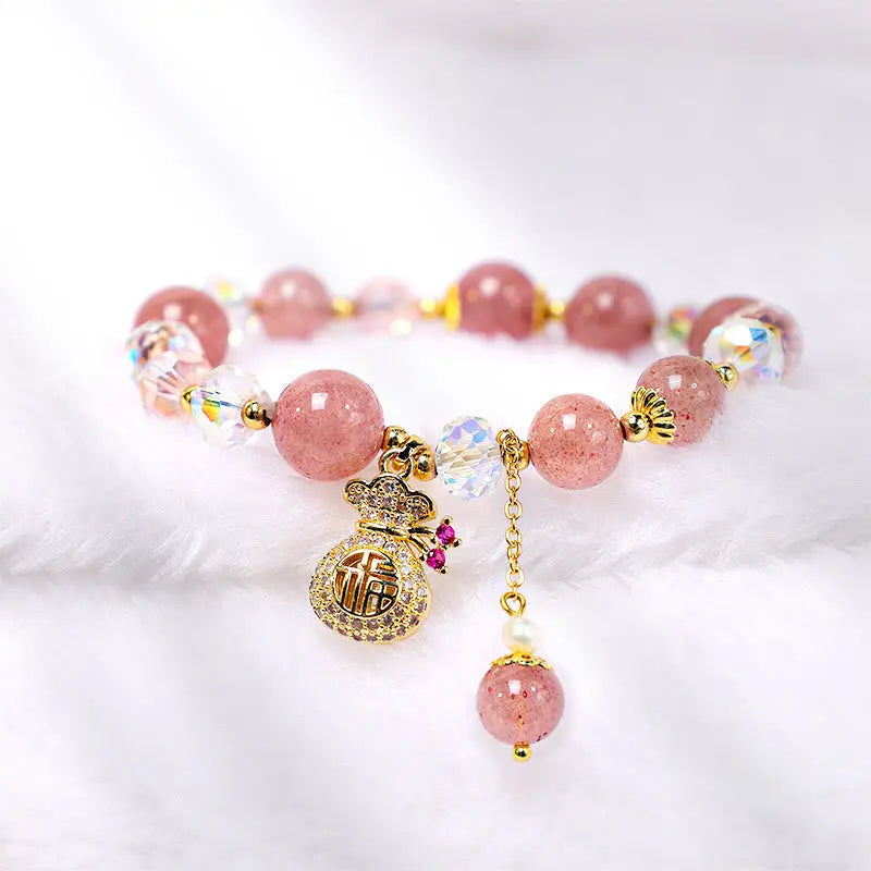 Fortune Jewel "Wishing Love and Sweet Blessings"Strawberry Quartz Bracelet Includes Gift Message Card Fortune Jewel