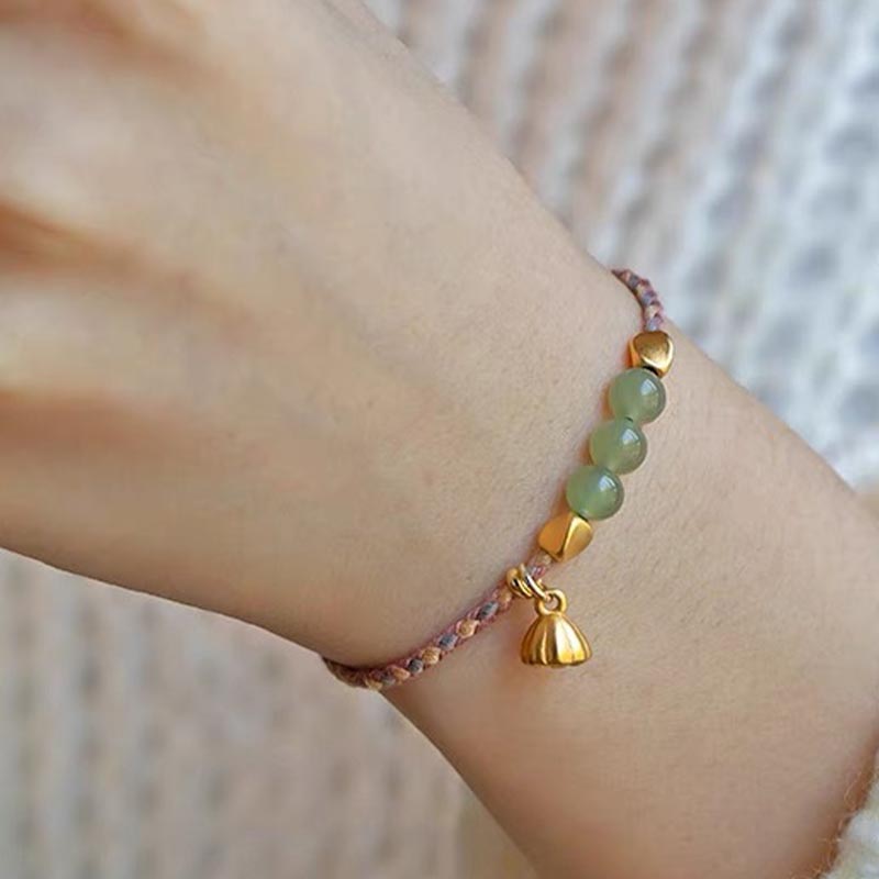 Fortune Jewel Handcrafted Hetian Jade Lotus Charm Luck Braided Bracelet