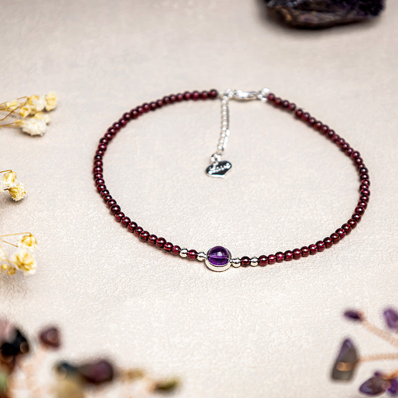 Fortune Jewel Garnet Amethyst Purification Calm Anklet