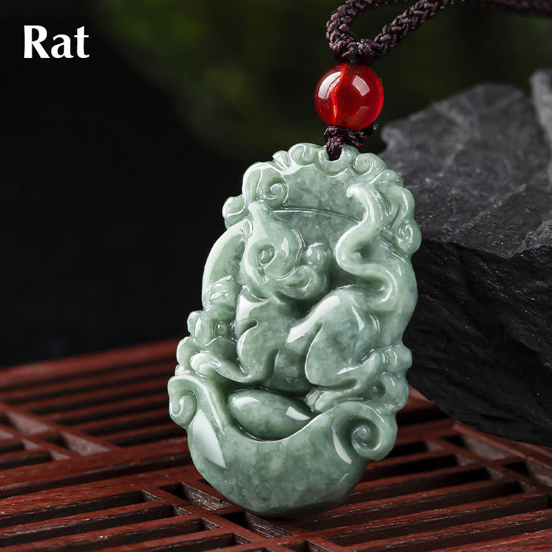 Buddha Stones Natural Jade 12 Chinese Zodiac Prosperity Necklace Pendant Fortune Jewel