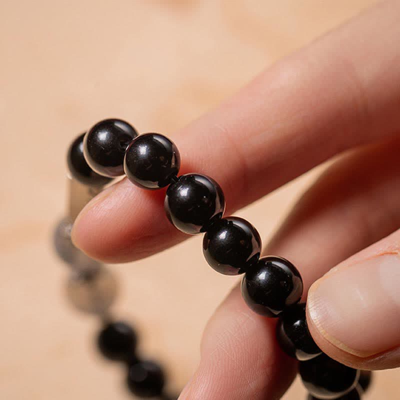 Fortune Jewel 925 Sterling Silver Obsidian Moonstone Strength Couple Bracelet