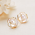 Fortune Jewel 925 Sterling Silver Pearl Camellia Pattern Happiness Necklace Pendant Earrings