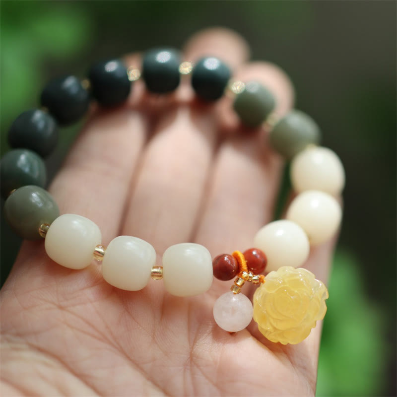 Fortune Jewel Gradient Bodhi Seed Amber Lotus Peace Bracelet